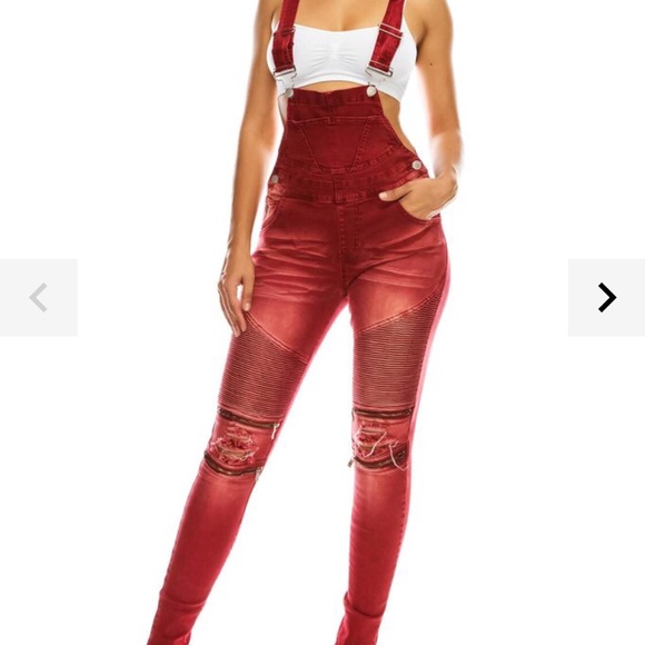 MOTO DENIM TWILL OVERALLS, (Burgundy) 🔥 - Picture 2 of 4